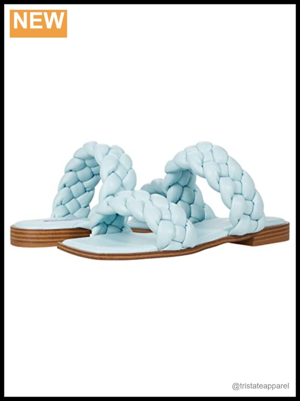 Faux Leather Double Braided Strap Slip On Square Toe Slide Sandals